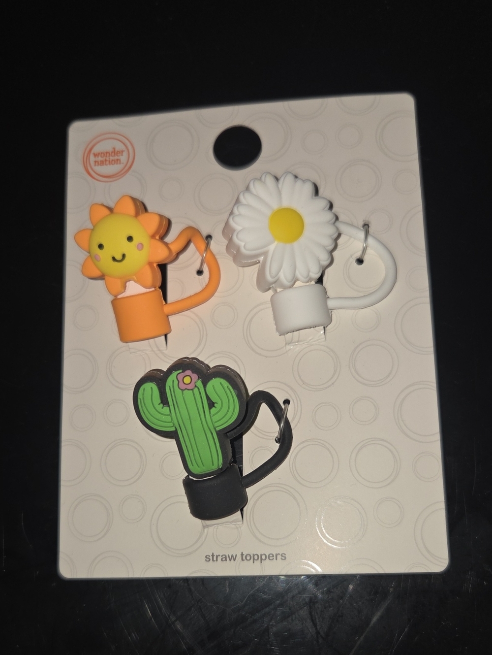 wonder nation Kids Straw Toppers - Orange Sun, White Daisy & Green Cactus